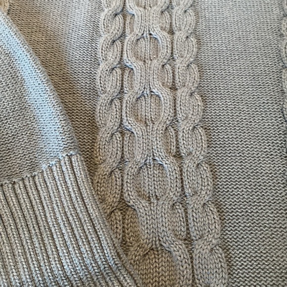 LL Bean Double L Cable Knit Sweater Turtleneck Fisherman Mid Blue XL - Picture 2 of 7